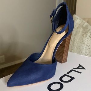 Aldo blue suede “Nicholesd” heels size 6.5 US thick 4.5” heel - NEW